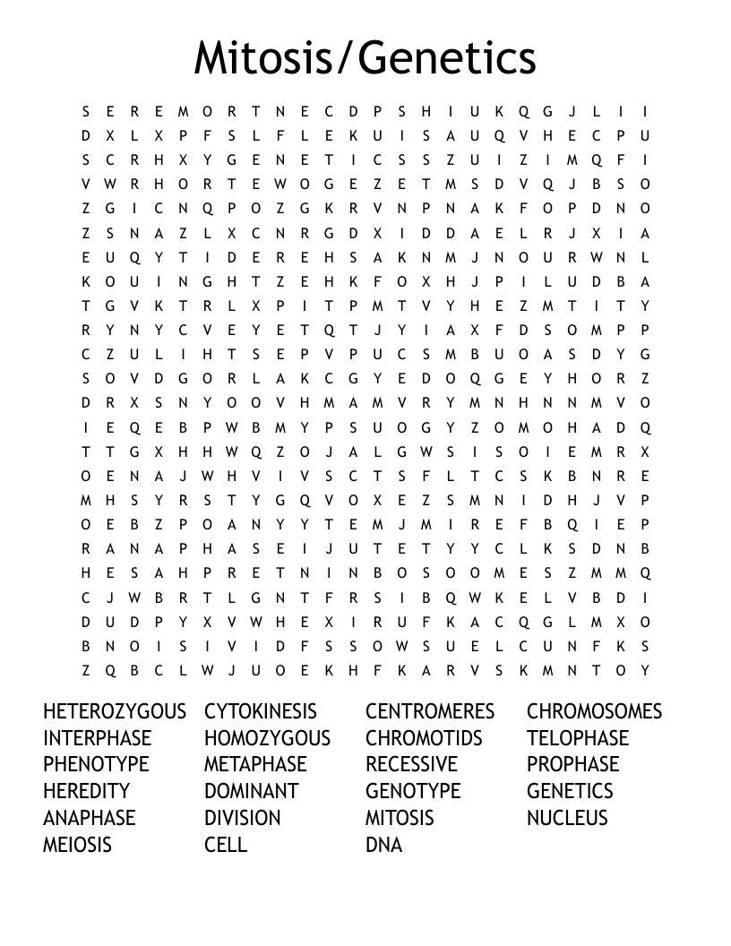 Mitosis/Genetics Word Search