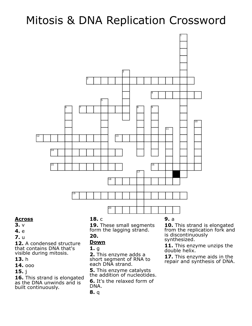Mitosis & DNA Replication Crossword