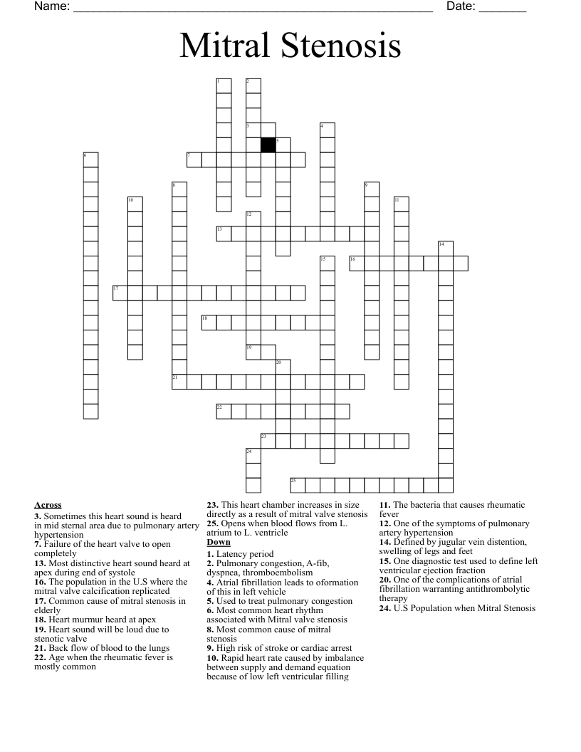 Mitral Stenosis Crossword