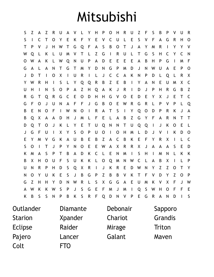 Mitsubishi Word Search