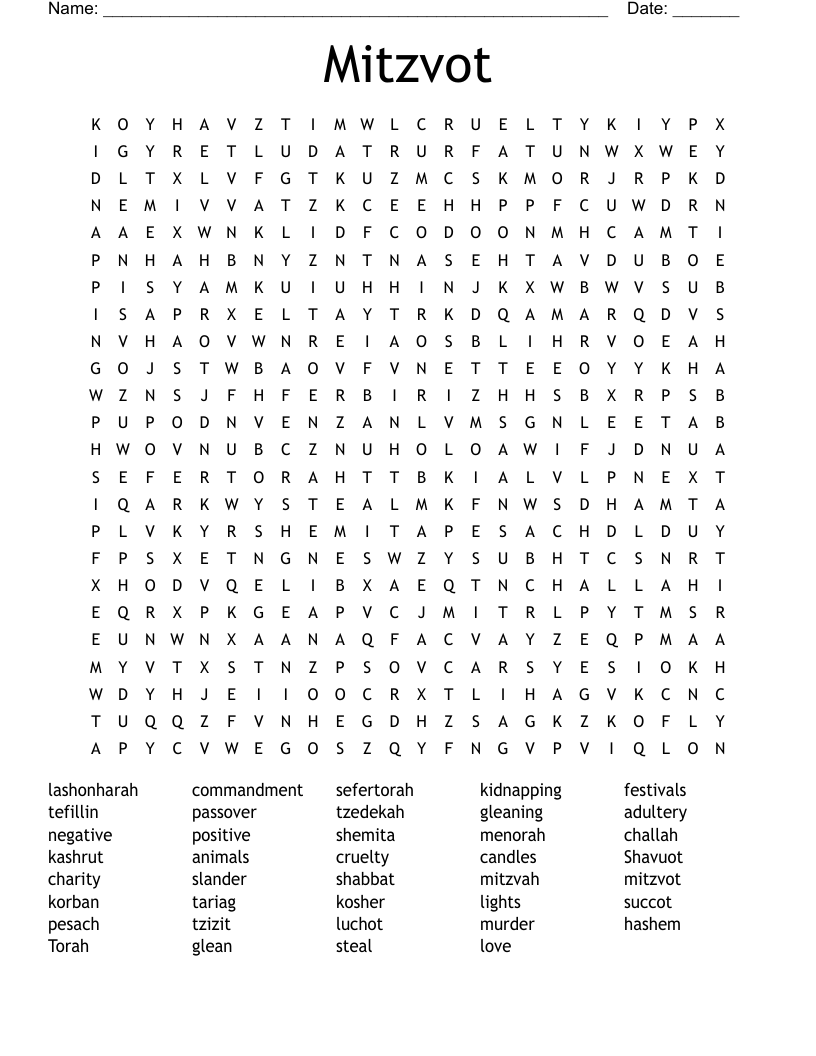 Mitzvot Word Search