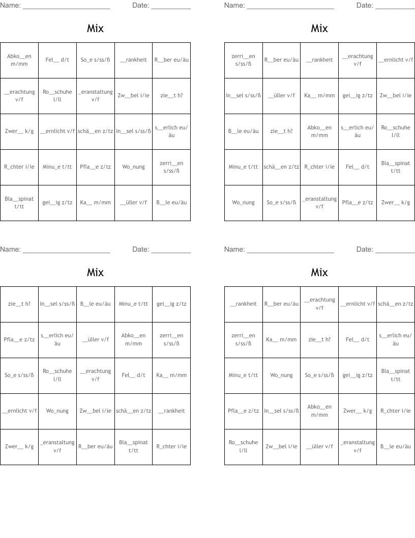 Mix Bingo Cards