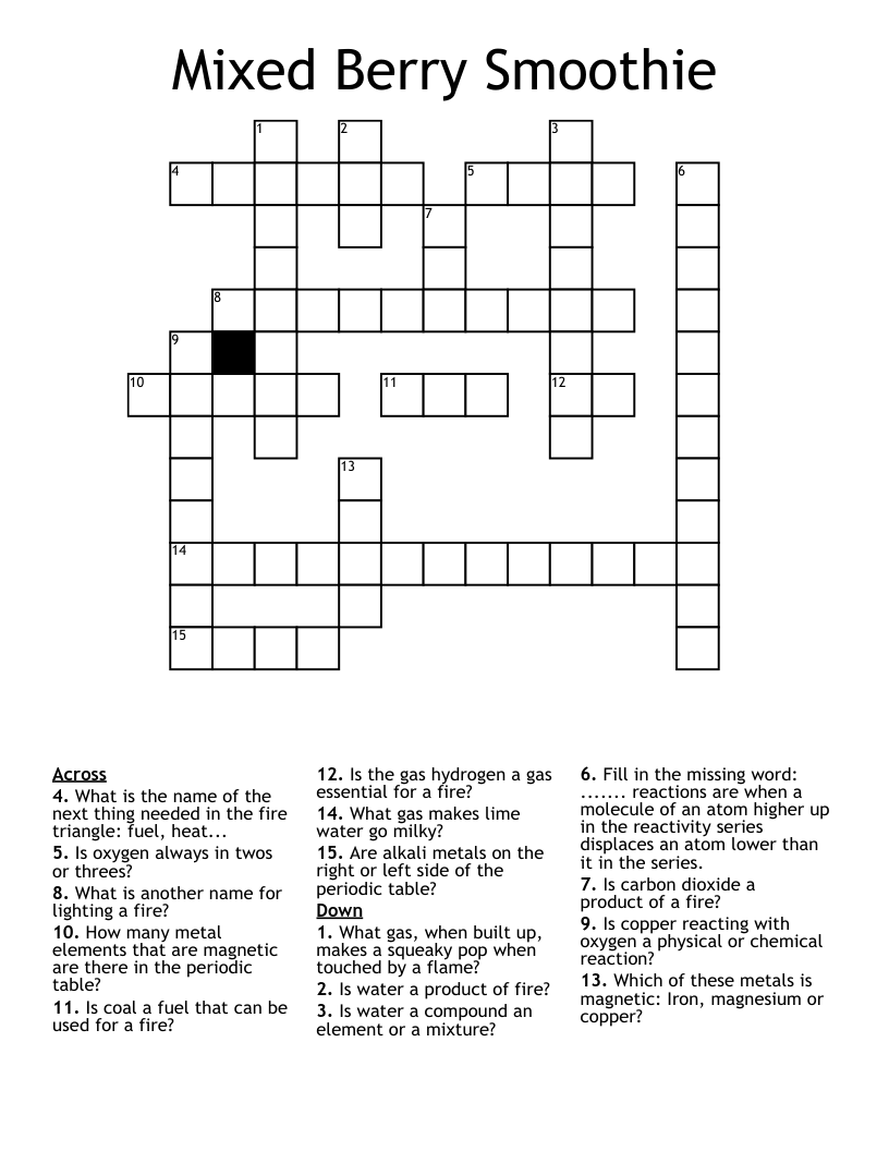 Mixed Berry Smoothie Crossword