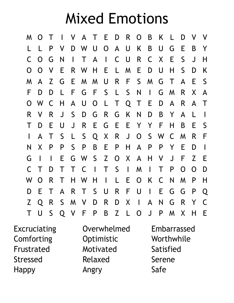 Mixed Emotions Word Search