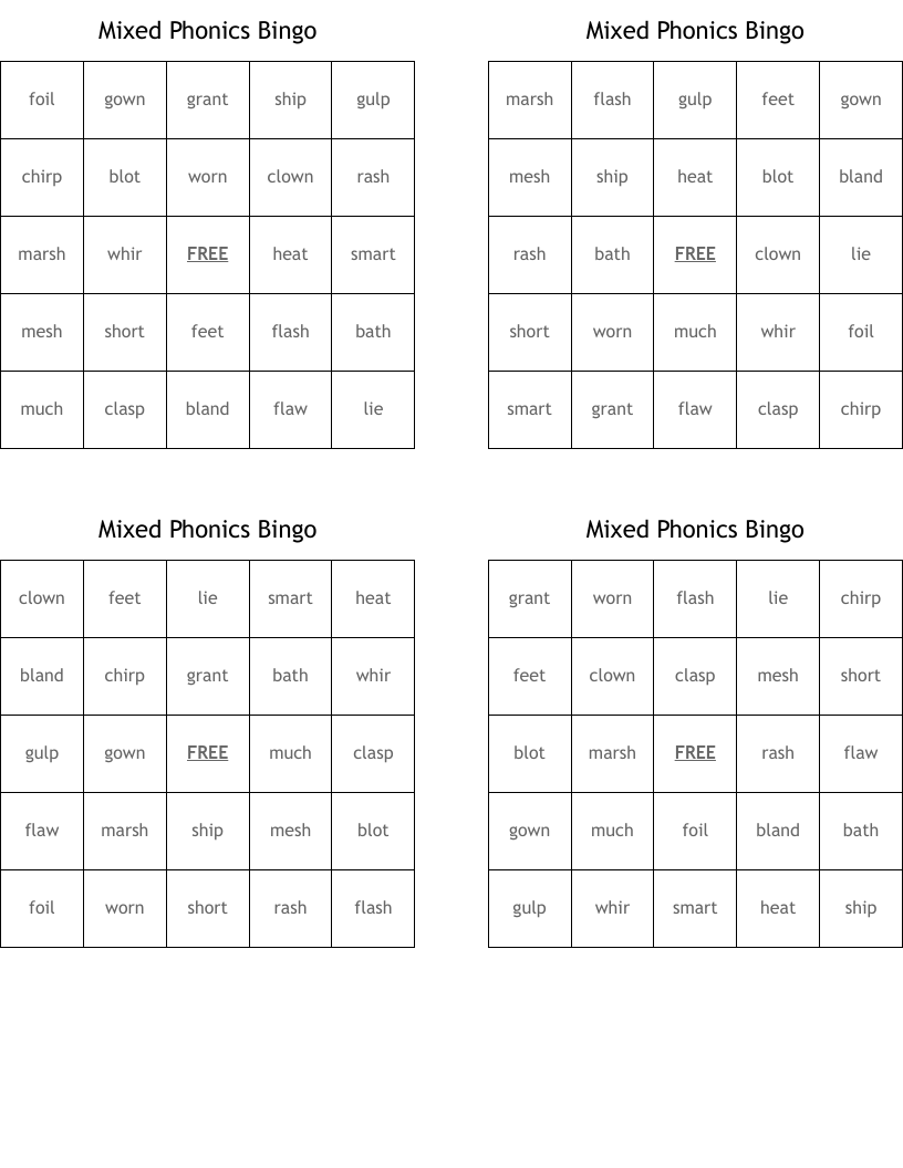 Mixed Phonics Bingo