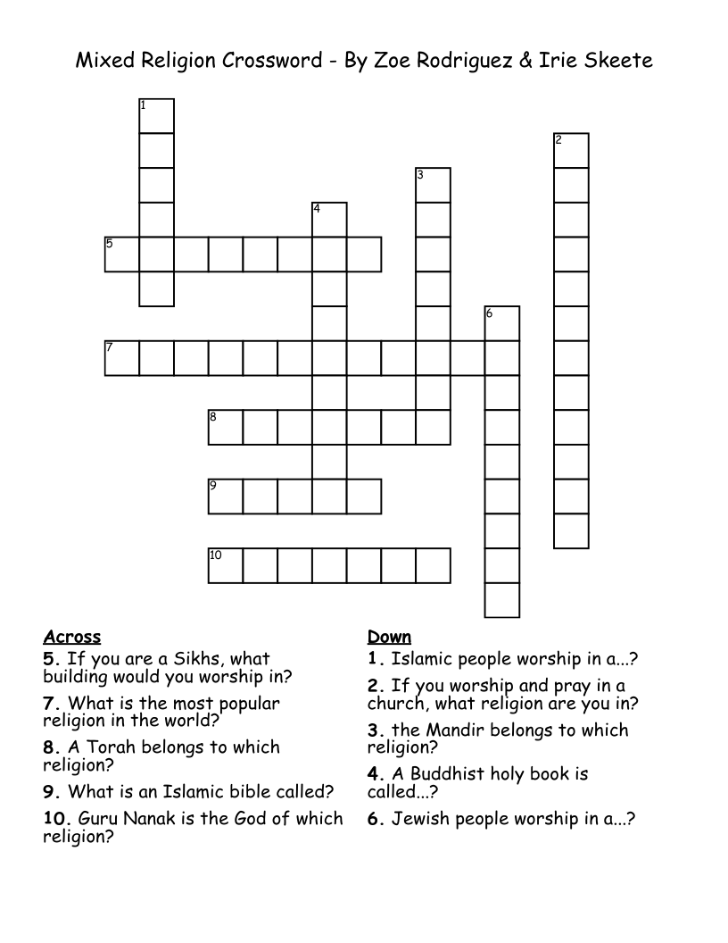 Mixed Religion Crossword - By Zoe Rodriguez & Irie Skeete