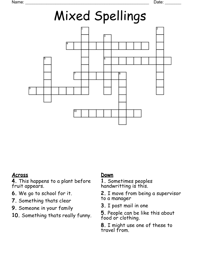 Mixed Spellings Crossword