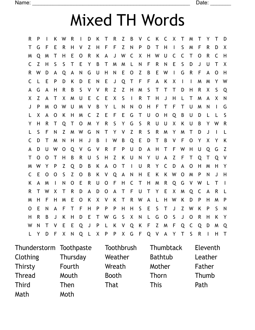 Mixed TH Words Word Search
