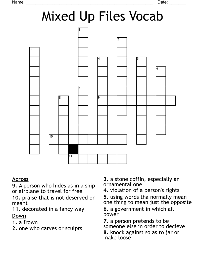 Mixed Up Files Vocab Crossword
