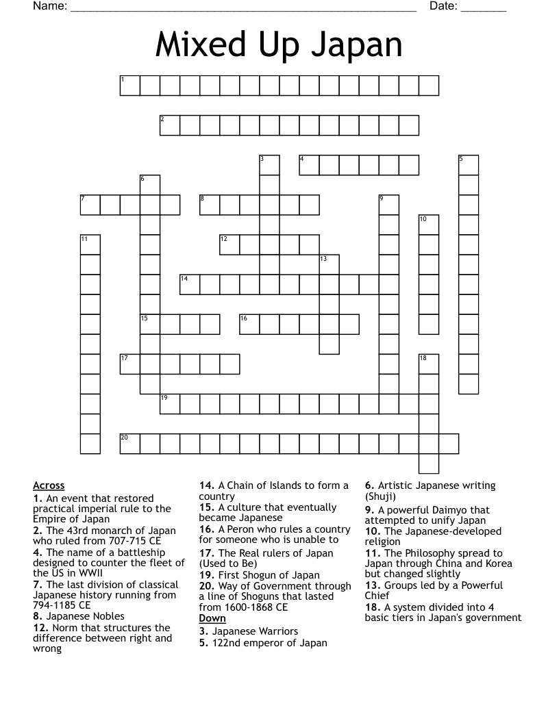 Mixed Up Japan Crossword