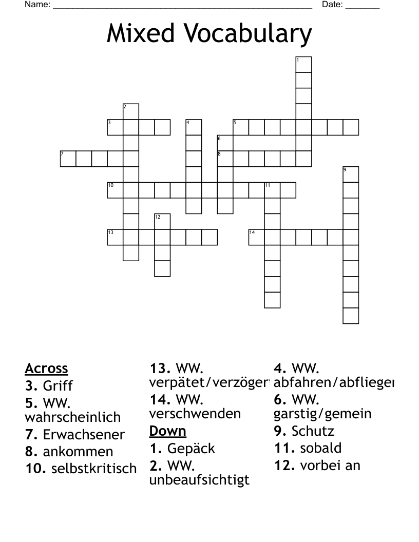 Mixed Vocabulary Crossword