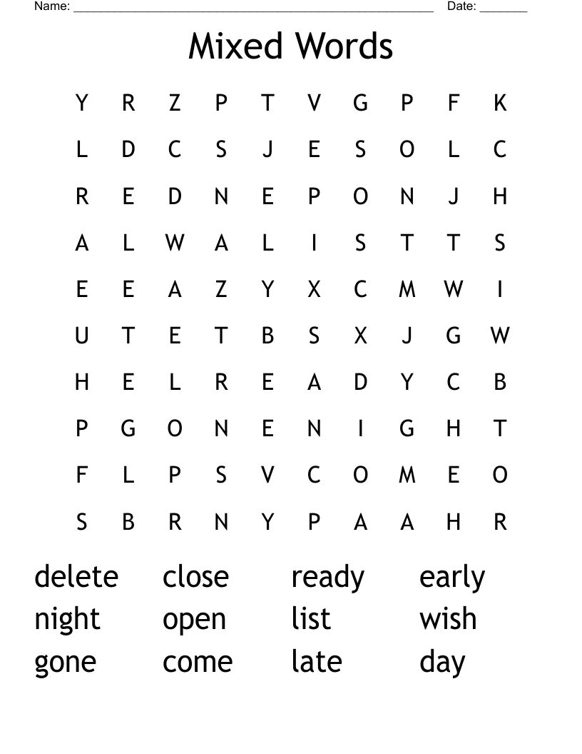 Mixed Words Word Search