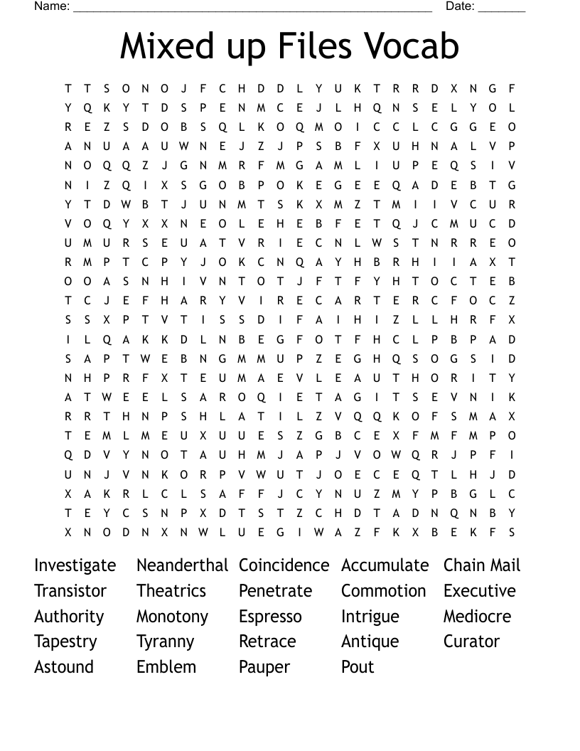 Mixed up Files Vocab Word Search