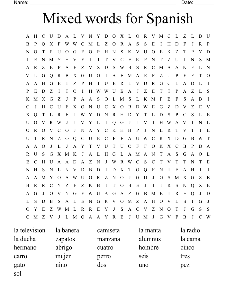 Mixed words for Spanish Word Search