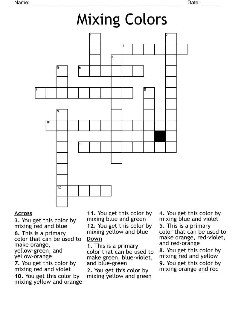 Mixing Colors Crossword