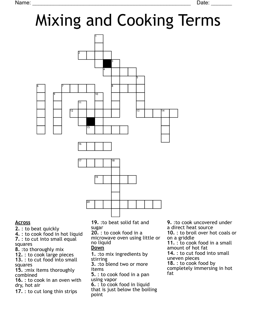 Mixing and Cooking Terms Crossword