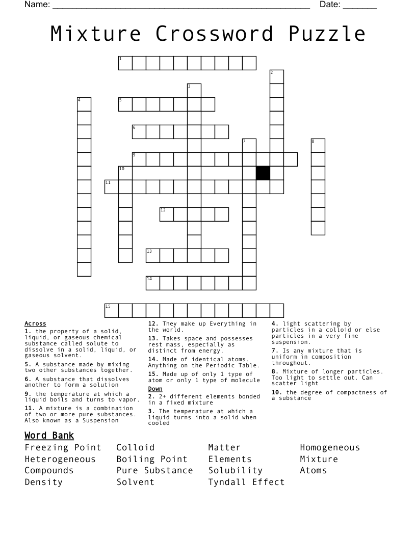 Mixture Crossword Puzzle 