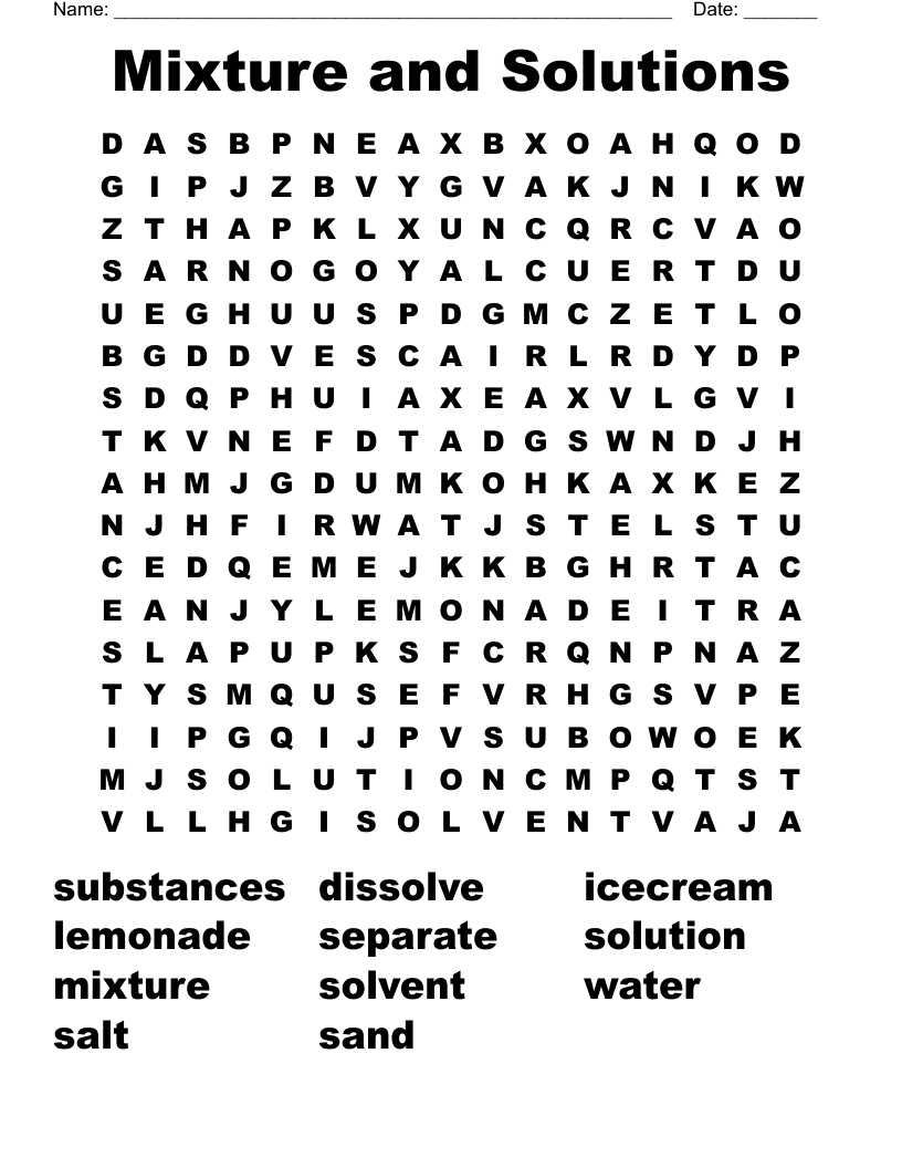 Mixture and Solutions Word Search
