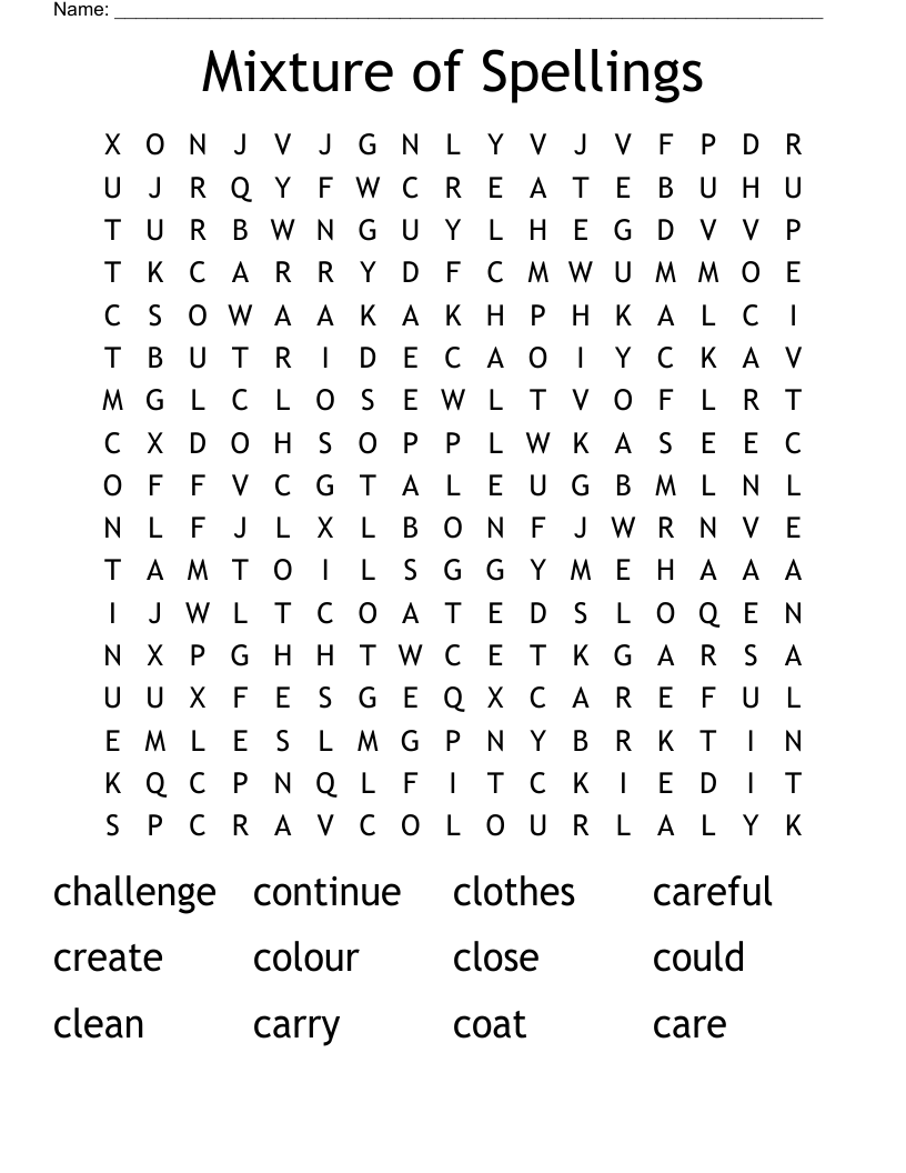 Mixture of Spellings Word Search