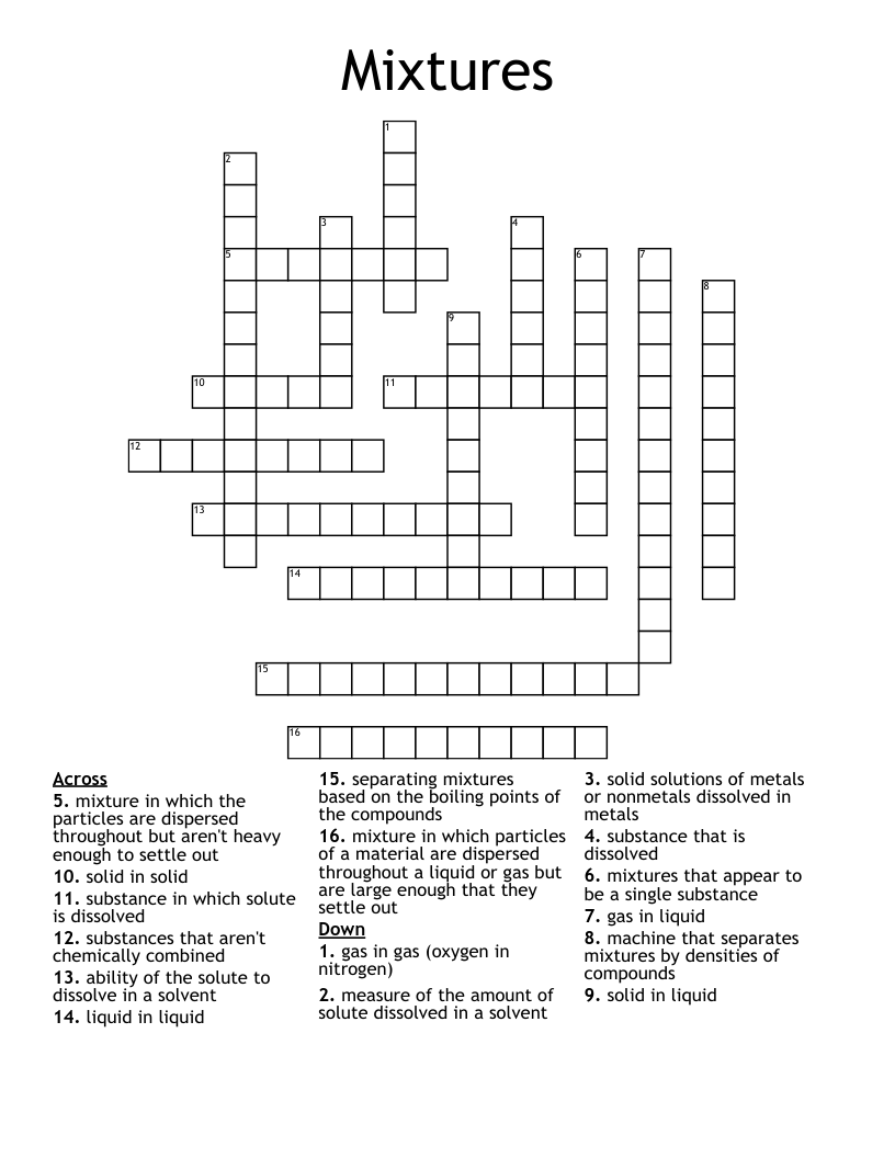 Mixtures Crossword