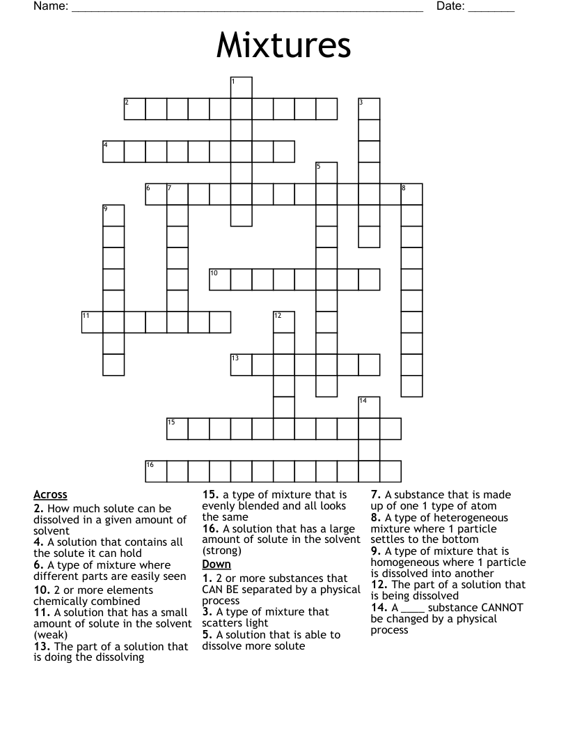 Mixtures Crossword