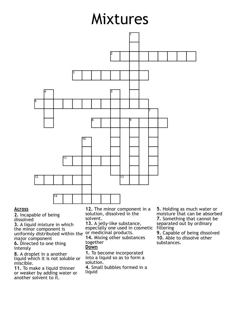 Mixtures Crossword