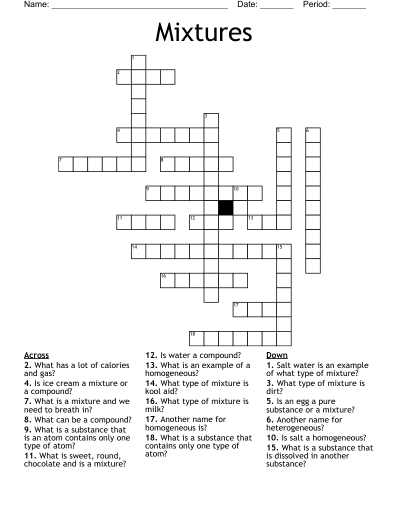 Mixtures Crossword