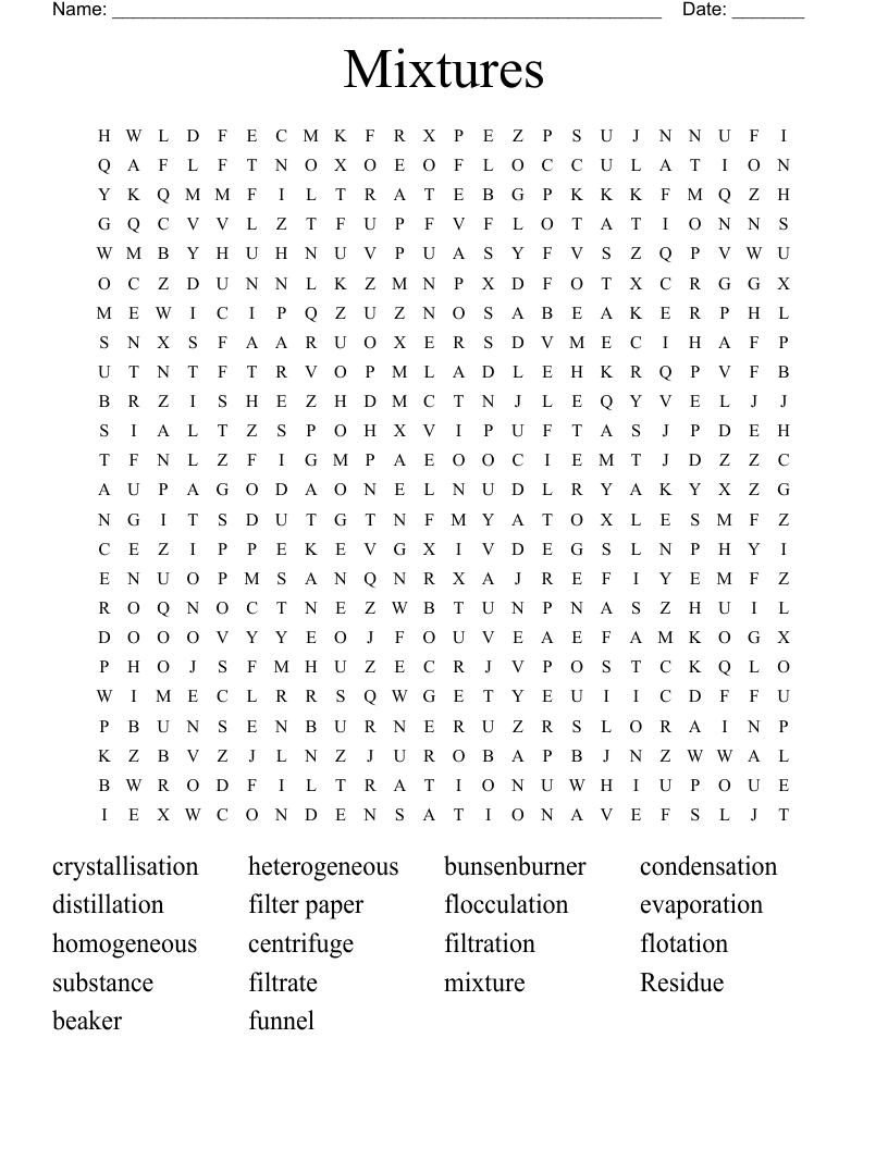 Mixtures Word Search