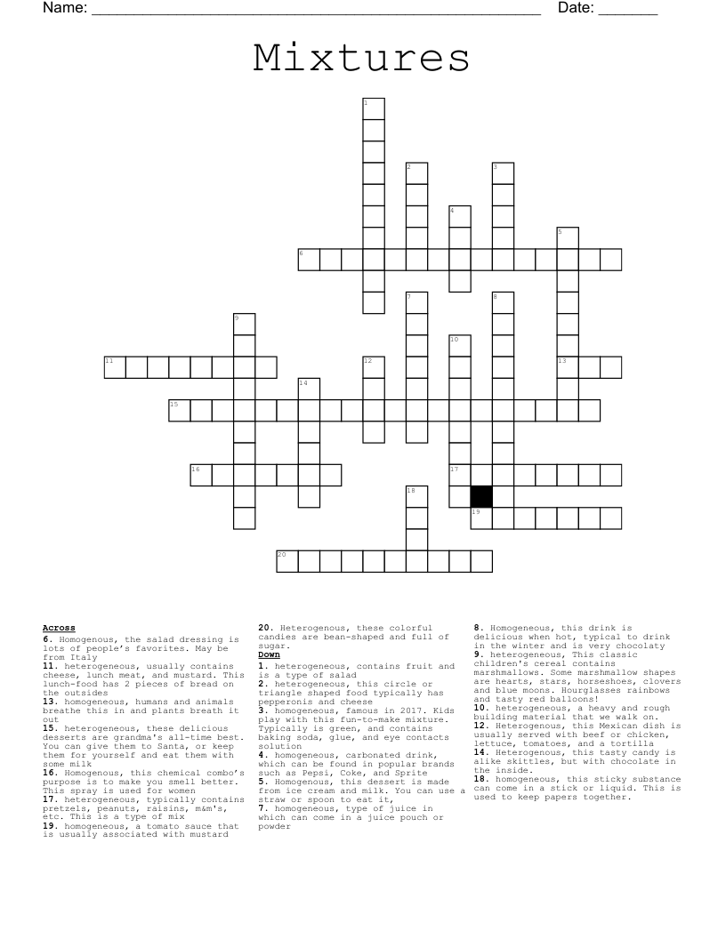 Mixtures Crossword
