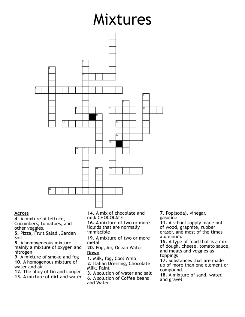 Mixtures Crossword