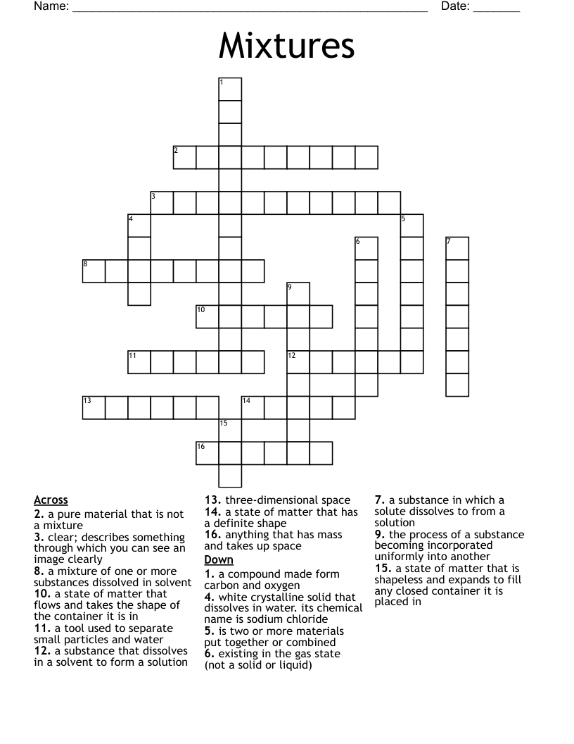 Mixtures Crossword