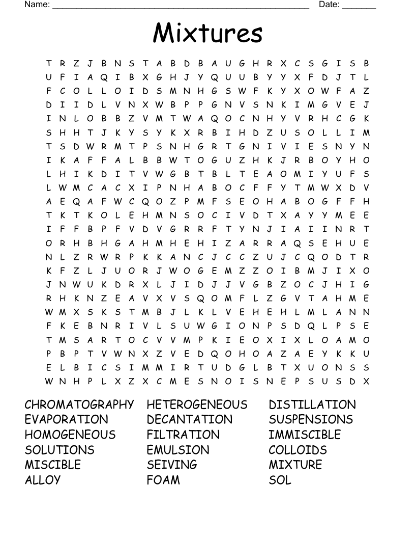 Mixtures Word Search
