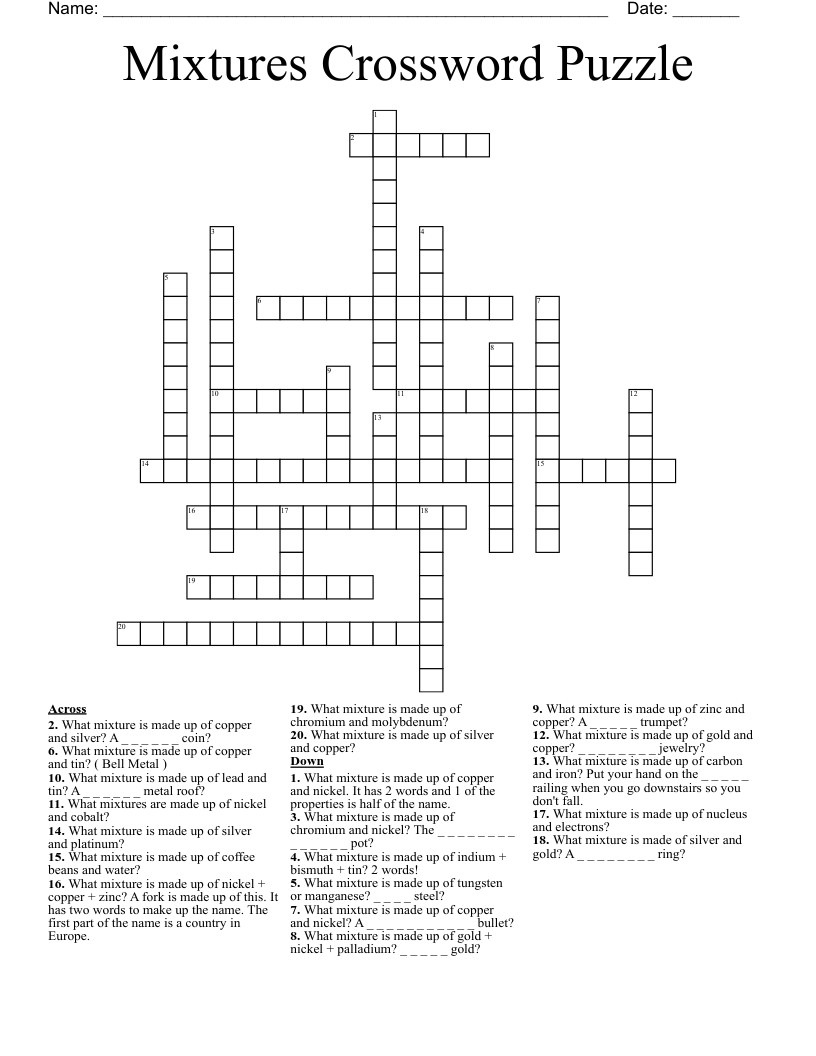 Mixtures Crossword Puzzle