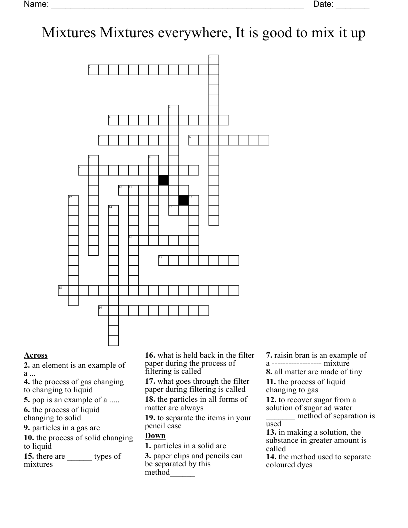 Mixtures Mixtures everywhere, It is good to mix it up Crossword