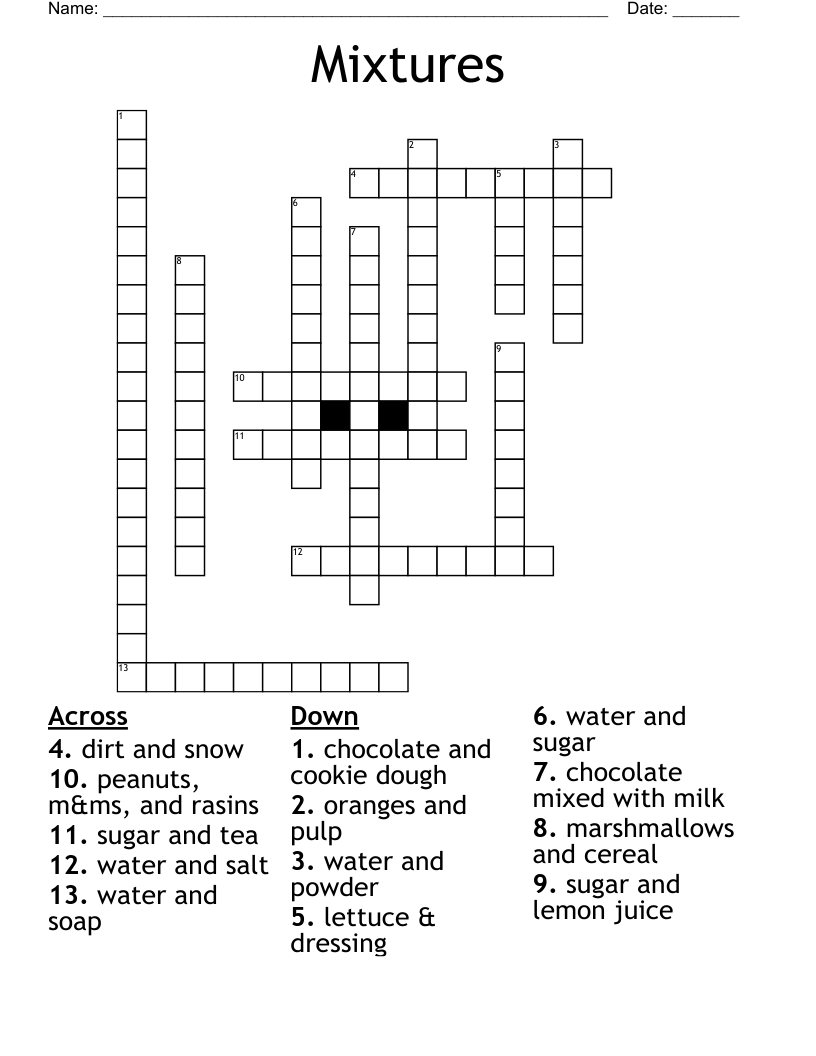 Mixtures  Crossword