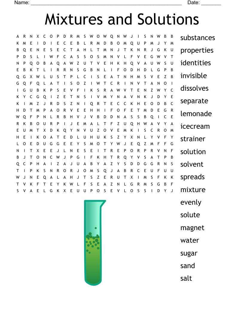Mixtures and Solutions Word Search