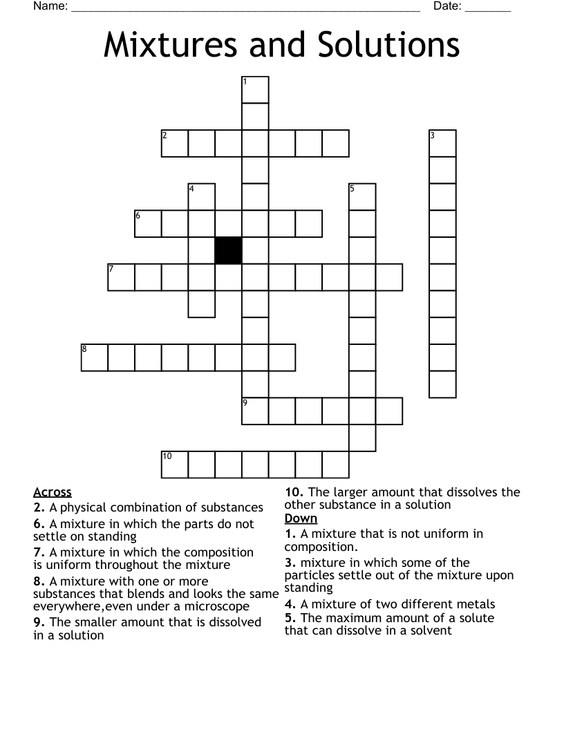 Mixtures and Solutions Crossword