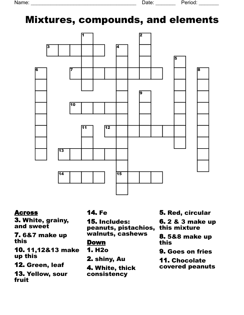 Mixtures, compounds, and elements Crossword