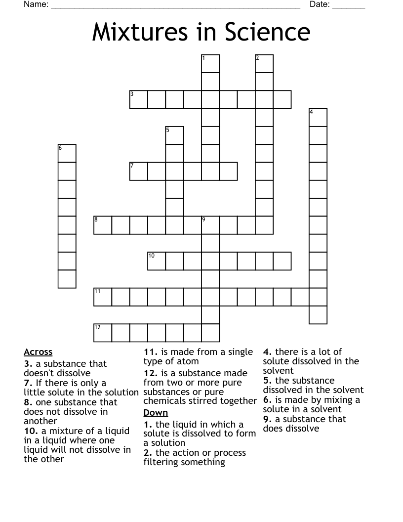 Mixtures in Science Crossword