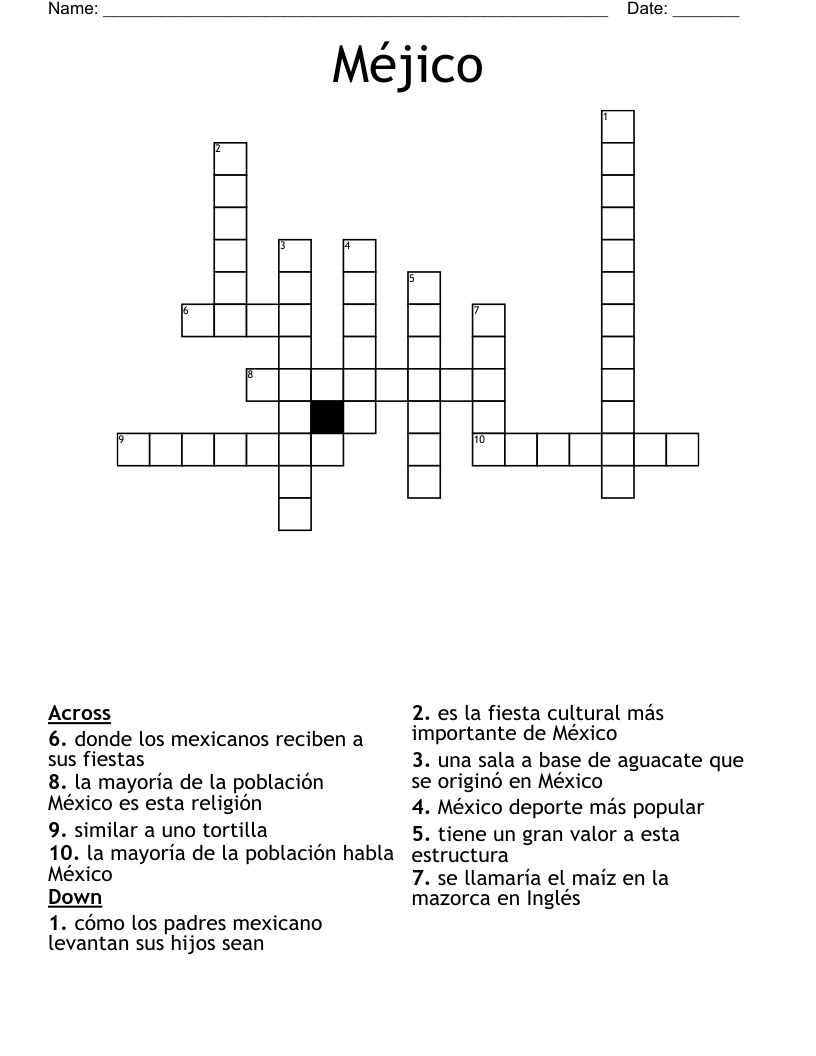 Méjico Crossword