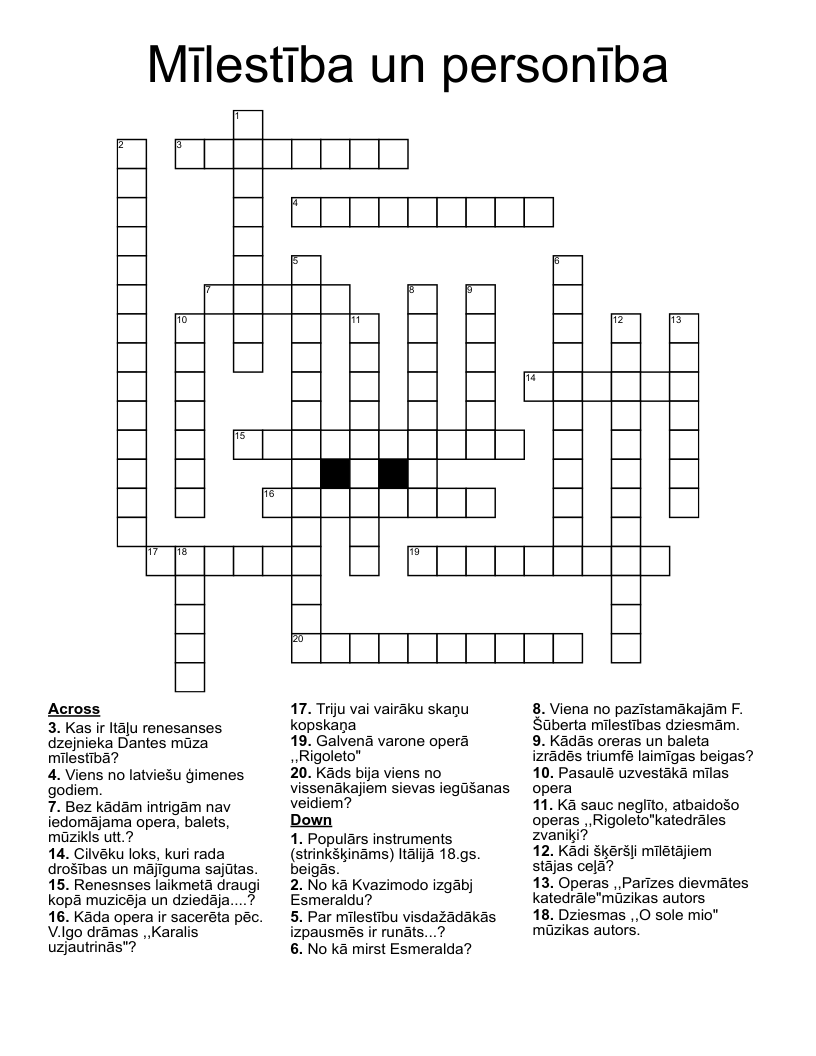 Mīlestība un personība Crossword