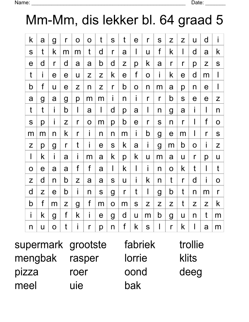 Mm-Mm, dis lekker bl. 64 graad 5 Word Search