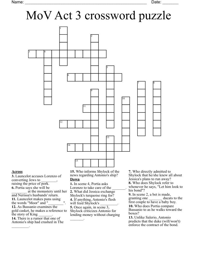 MoV Act 3 crossword puzzle