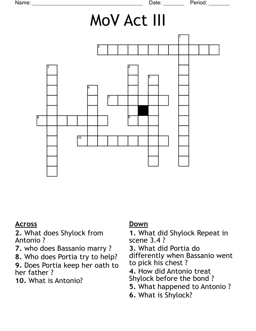 MoV Act III Crossword