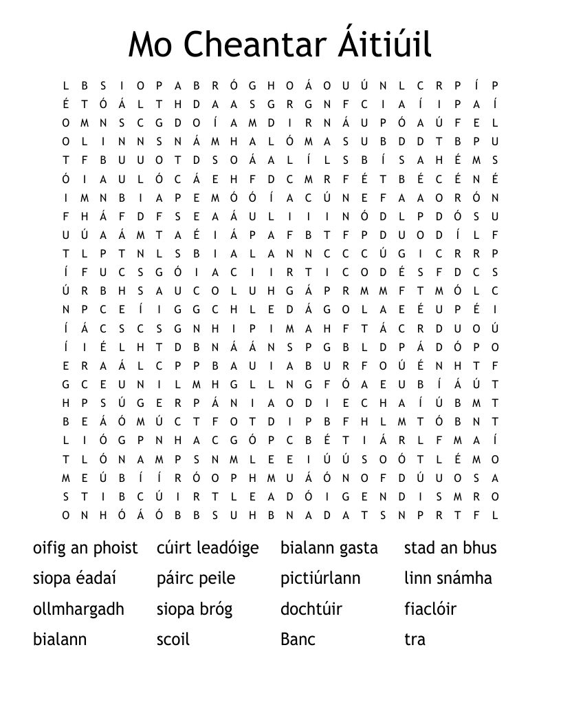 Mo Cheantar Áitiúil Word Search