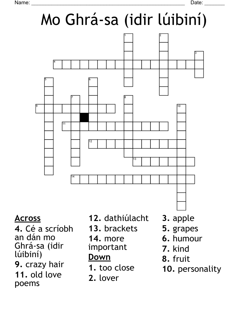 Mo Ghrá-sa (idir lúibiní) Crossword