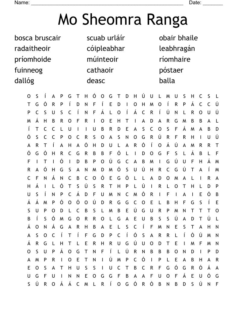 Mo Sheomra Ranga  Word Search