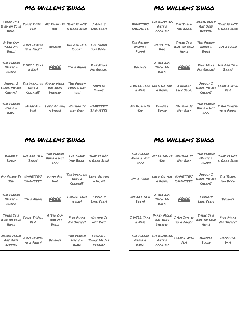 Mo Willems Bingo