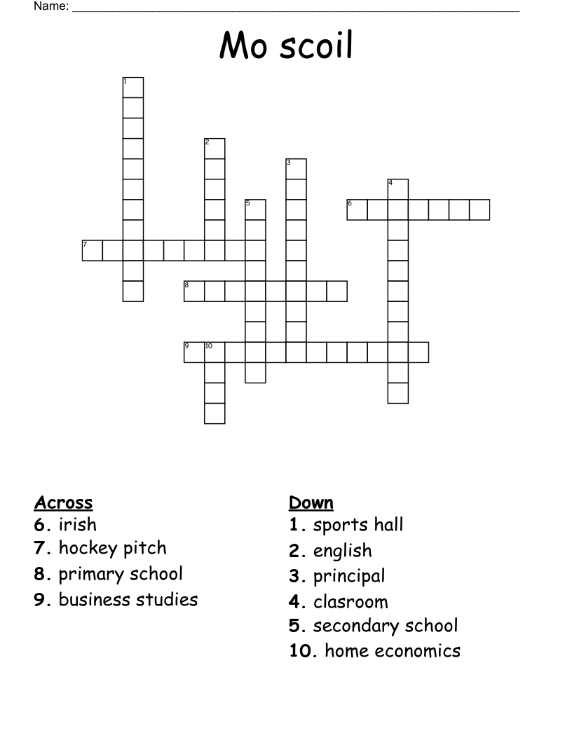 Mo scoil Crossword