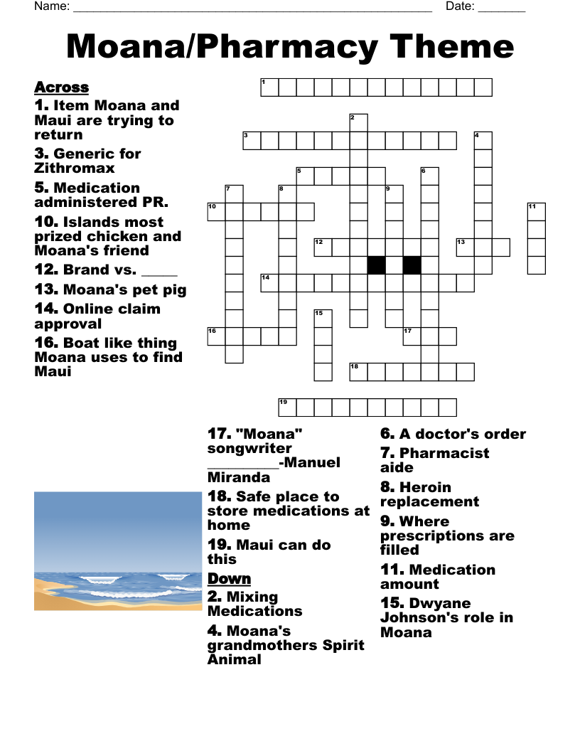 Moana/Pharmacy Theme  Crossword